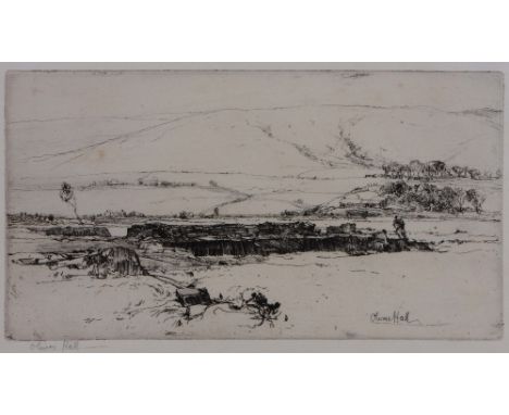 OLIVER HALL (1869-1957) A Peat Bog, signed in pencil to the margin, etching, 10.5 x 20cm (pl); another etching by the same ha