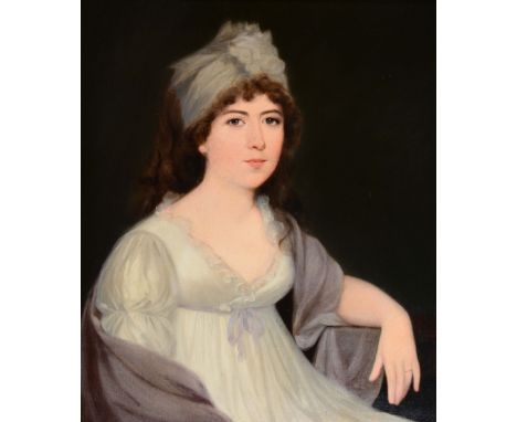 ENGLISH SCHOOL (EARLY 19TH CENTURY) Portrait of a lady seated in a chair, her left arm resting upon the elbow and wearing a p