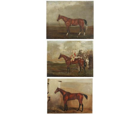ENGLISH SCHOOL (EARLY 19TH CENTURY)  Portrait of a Bay racehorse in a landscape and portrait of a Bay racehorse with jockey u