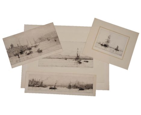 ROWLAND LANGMAID (1897 - 1956) 'Edinburgh from Burnt Island', etching, pencil signed in the margin, 14.5cm x 30cm; three furt