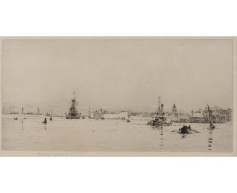 ROWLAND LANGMAID (1897 - 1956) 'The Entrance to Portsmouth Harbour', etching, pencil signed in the margin, 17cm x 35cm