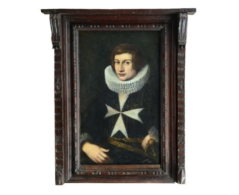 17TH CENTURY MALTESE SCHOOL Portrait of a Knight wearing a ruff, his tunic emblazoned with the cross associated with the Knig