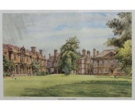 AFTER DENNIS FLANDERS "Somerville College, Oxford", print in colours, pencil signed in the margin and numbered 64/500, 30cm x