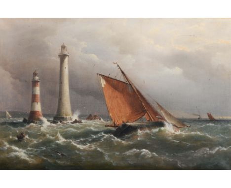 RICHARD BRYDGES BEECHEY (1808-1895) 'The Old and The New, The Eddystone Lighthouse, Plymouth', signed and dated '88, oil on c