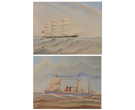 M*C* (19TH CENTURY) 'Portrait of a steam ship at sea' and 'Portrait of a three master at sea', a pair, one signed with initia