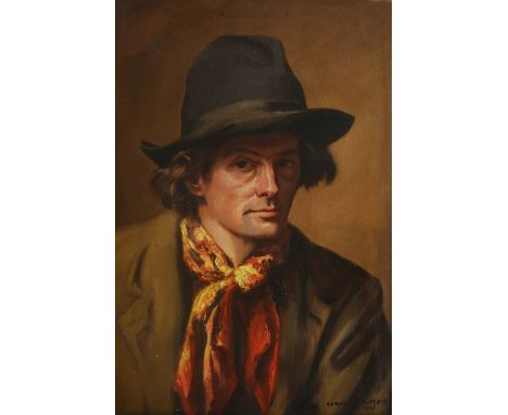 LOUIS FRANCOIS GAUTIER (1855-1947) Portrait of a man wearing a hat and knotted scarf, signed and dated 1913, oil on canvas, 5