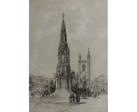 ATTRIBUTED TO LOUIS HAGHE (1806-1885) The Martyr's Memorial Oxford, pencil drawing heightened in white, 42 x 29.5cm For compa