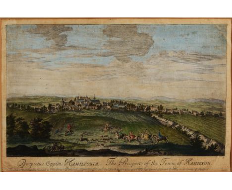 JOHN SLEZER Prospectus Oppidi Hamiltaniae - the Prospect of the town of Hamilton, hand-coloured engraving, 27.5 x 44.5cm