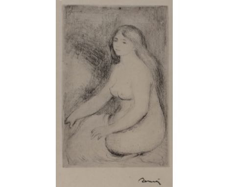 PIERRE AUGUSTE RENOIR (1841 - 1919) 'Baigneuse Assise', soft ground etching, stamped with signature to the margin, 21cm x 13c