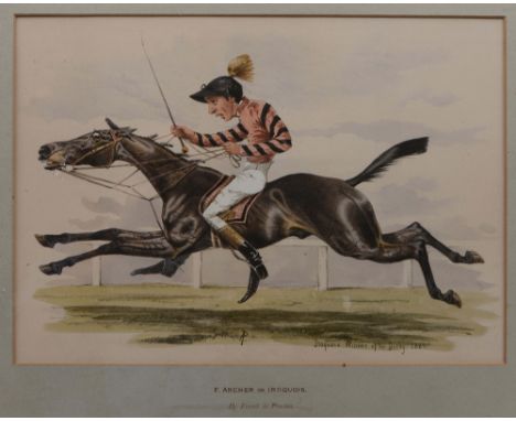 AFTER ALFRED FRANK DE PRADES  F Archer on Iroquois, Winner of the Derby 1881, lithograph, 36 x 50.5cm