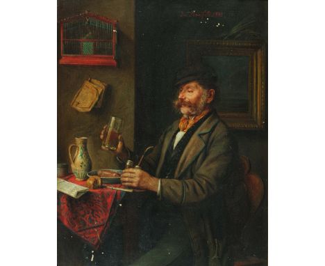 JOSEF MANSFELD (1819-1894) A welcome break, signed and dated 1882, oil on panel, 31 x 24cm