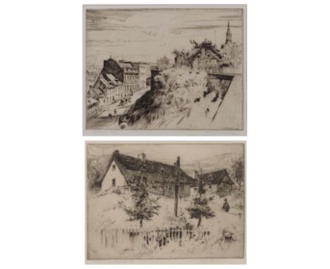 HERBET RAINE (1875 - 1951) 'The Ramparts, Quebec', etching, pencil signed in the margin and titled, 20cm x 26cm; and one furt