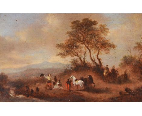 MANNER OF JAN WYCK A medieval hunting party, oil on board, 13cm x 21cm