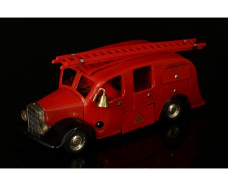 Tri-ang Minic (Lines Brothers) tinplate and clockwork 62M fire engine, red body with black wheel arches, single bell to sides