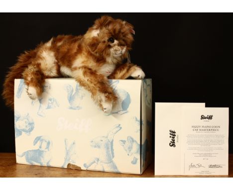 Steiff (Germany) EAN 036613 Mizzy Maine Coone Cat, red tabby, trademark 'Steiff' button to ear with red and white tag, 36cm l