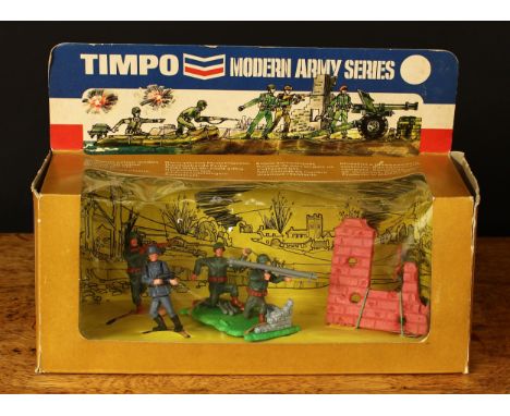 Timpo Toys, Modern Army series Ref.309 Bazooka set, comprising various figures and accessories, window boxed with original in