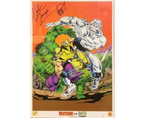 Wolverine vs Hulk limited edition Dynamic Forces print #124/500 by Herb Trimpe. Hand signed in Pen. Hulk #181 homage artwork.