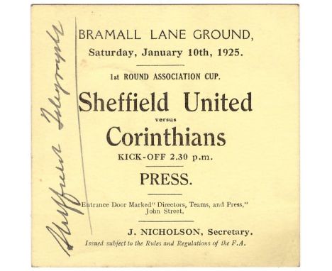 Sport, Football - a press ticket for the Football Association Cup Competition 1st Round Tie match, Sheffield United (The Blad