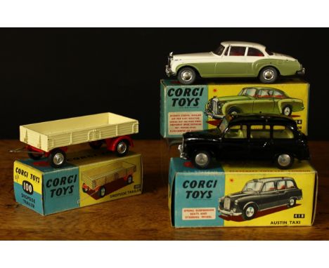 Corgi Toys 100 dropside trailer, cream trailer with red chassis, spun plated hubs, boxed; Corgi Toys 224 Bentley Continental 