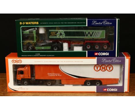 Corgi 1:50 scale models, comprising CC12008 M.A.N. bulk tipper - B J Waters (Transport) Ltd., Matlock, window boxed with tach