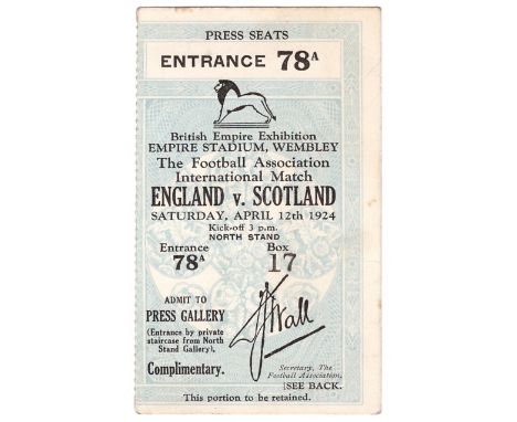 Sport, Football - a complimentary press seat ticket stub for the Football Association International match, England v Scotland