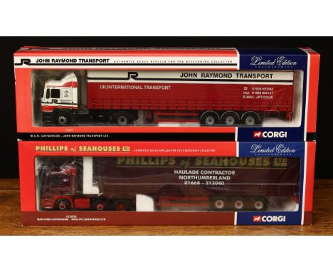 Corgi 1:50 scale models, comprising CC12012 MAN F2000 Curtainside - Phillips (Seahouses) Ltd, window boxed with tachograph ce