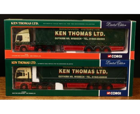 Corgi 1:50 scale models, comprising CC13403 MAN TGA Curtainside - Ken Thomas Ltd., window boxed with tachograph certificate, 