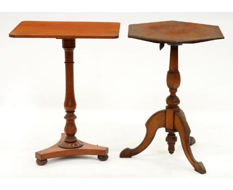 A Victorian softwood lamp table, with baluster pillar, 72cm h; 45 x 56cm and a Victorian pine tripod table, with hexagonal to