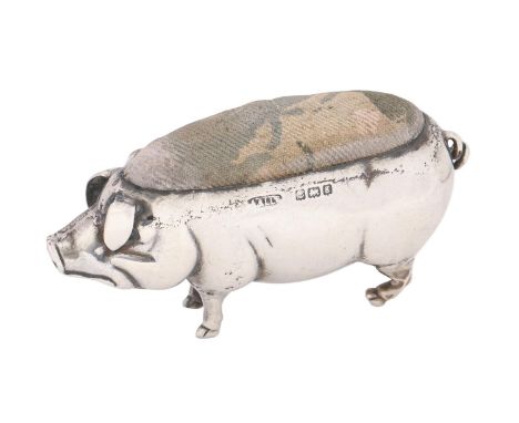 An Edwardian silver pig novelty pin cushion, 70mm l, by Adie &amp; Lovekin Ltd, Birmingham 1906  Undamaged, light polish wear