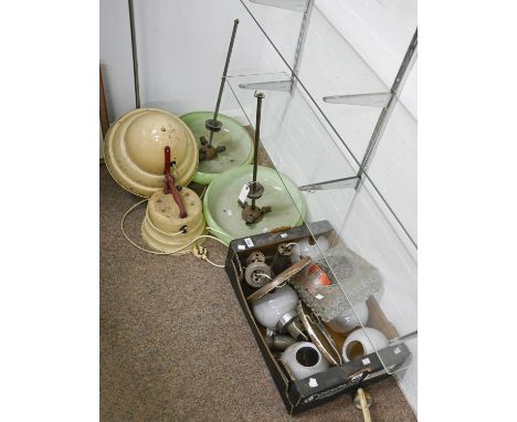 Vintage Lighting.&nbsp; &nbsp;A pair of mid century ceiling light with green glass shades, other contemporary shades and fitt