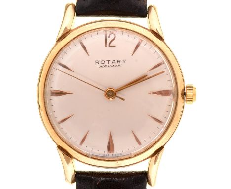A Rotary 9ct gold gentleman's wristwatch, Maximus, 33mm diam, London 1959  Movement not running, hands setting, good exterior