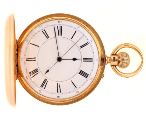 An English 18ct gold hunting cased keyless lever watch, Henry P Isaac London, No 1664, with three quarter plate movement, ena