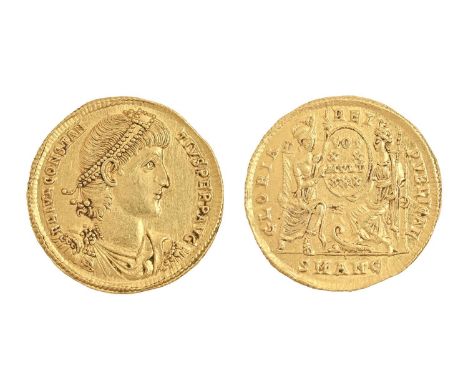 Constantius II, 337-361AD, Gold Solidus of Antioch, 4.55gm, FLIVLCONSTANTIVSPERPAVG / GLORIA REIPVBLICAE, VOT XX MVLT XXX, mm
