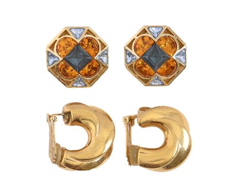 Costume jewellery. Christian Dior - two pairs of gold plated earrings  Good condition