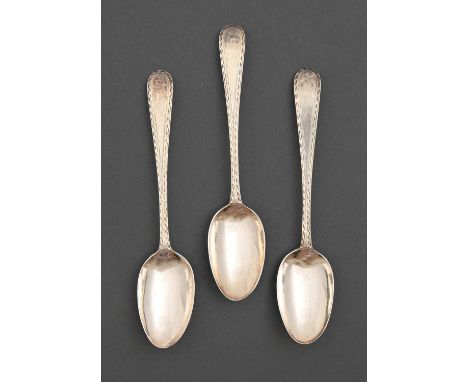 A set of three George III silver teaspoons, bright cut Old English pattern, engraved with contemporary initials C S * H, by H