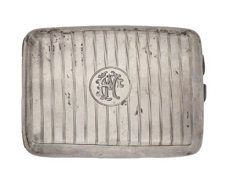 A George V silver cigarette case, engine turned, 11cm l, by E J Trevitt &amp; Sons Ltd, Chester 1919, 4ozs 11dwts  Minor dent