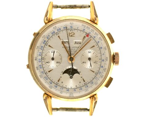 A Record gold plated gentleman's chronograph&nbsp;with calendar and lunar work, 1950s, 37mm diam  Case in good condition, no 