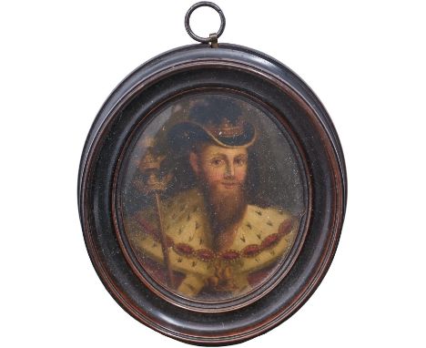 Attributed to Samuel Raven (1775-1847) - King James I of England and VI of Scotland, varnished oil on papier mache (?), oval,