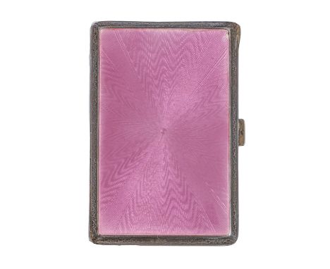 A Continental silver and pink guilloche enamel cigarette case, 90mm l, import marked, F B Reynolds, London 1926, 3ozs 7dwts  