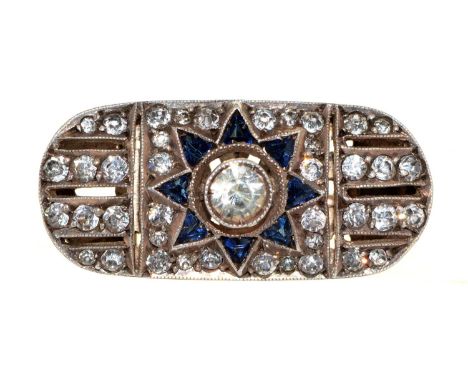 An Art Deco white and blue paste brooch, in silver, 23mm l, marked STERLING, 3.5g  Good condition