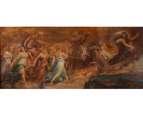 After Guido Reni - Aurora, oil on canvas, 24.5 x 56cm  Tiny repaired central hole; impression of stretchers visible at certai