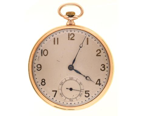 A Swiss 9ct gold keyless lever watch,&nbsp; in plain case, 47mm diam, Birmingham 1935, 48.4g  Movement running when wound, li