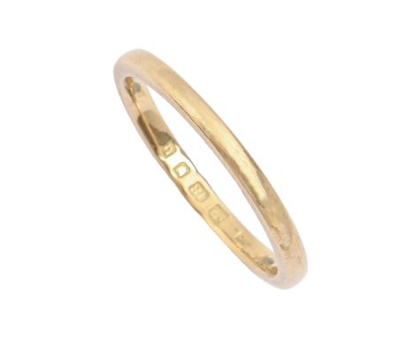 An 18ct gold wedding ring, 2.2g, size J  Light wear