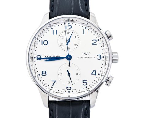 An International Watch Co stainless steel self-winding gentleman's chronograph, 41mm diam, black leather strap with maker's b