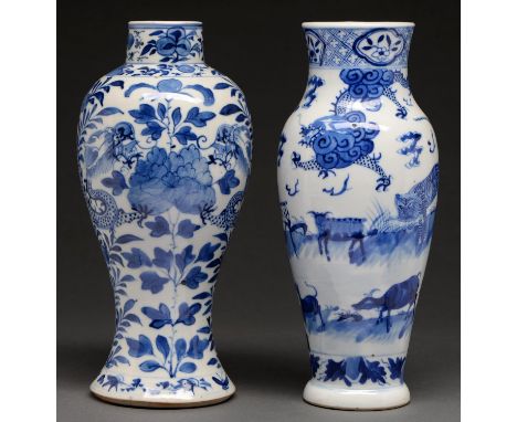 A Chinese blue and white vase, late 19th c, painted with a tiger and other animals in a continuous landscape, 26cmh, Kangxi m