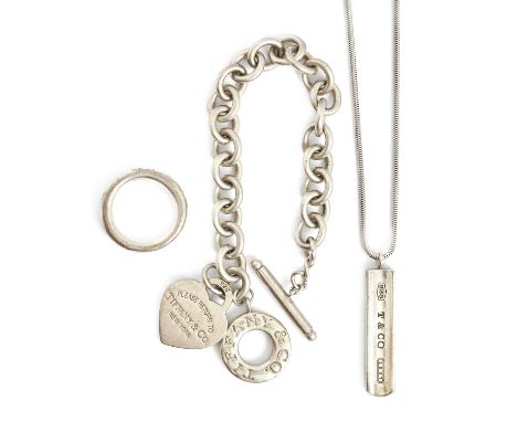 Tiffany &amp; Co. A silver bracelet, ring and pendant, maker's marks, 67g, ring size L  Light wear scratches