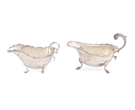 Two silver sauceboats, on hoof feet, 12 and 14cm l, both Birmingham by different makers, 1908 and 1934, 5ozs 3dwts  Light wea