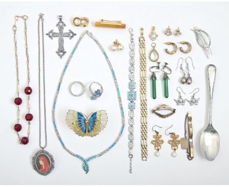 A silver and enamel Greek key bracelet and necklace and miscellaneous costume jewellery, etc  Good condition