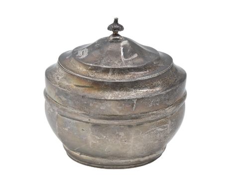 A Victorian silver tea caddy, 10cm h, by The Goldsmiths &amp; Silversmiths Co Ltd, London 1897, 5ozs  Dented and worn