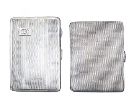 Two George VI silver cigarette cases, engine turned, 11.5 and 12.5cm, by C B Thomas &amp; Co and another, both Birmingham, 19